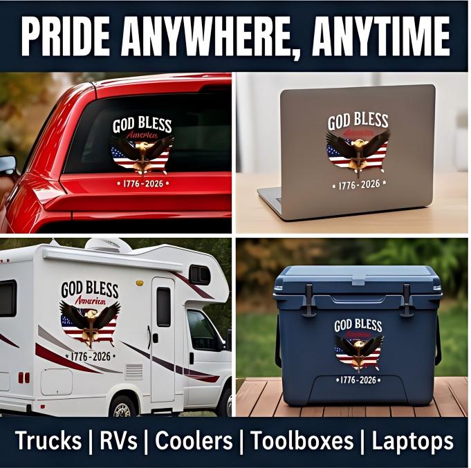 🇺🇸USA 250th Anniversary Sticker 1776-2026, 🏆God Bless America Patriotic Car Decal with Bald Eagle, Cross & American Flag, Waterproof Vinyl Window Sticker for Cars, Trucks, RVs, Veteran Gift