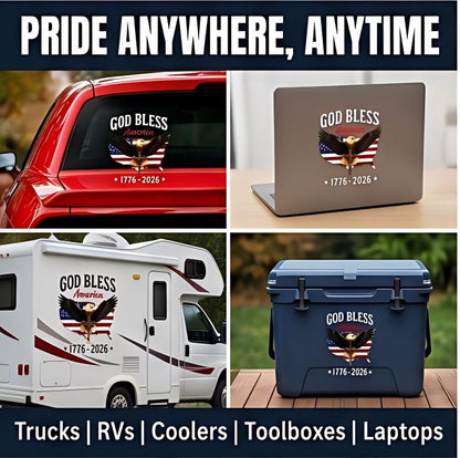 🇺🇸USA 250th Anniversary Sticker 1776-2026, 🏆God Bless America Patriotic Car Decal with Bald Eagle, Cross & American Flag, Waterproof Vinyl Window Sticker for Cars, Trucks, RVs, Veteran Gift