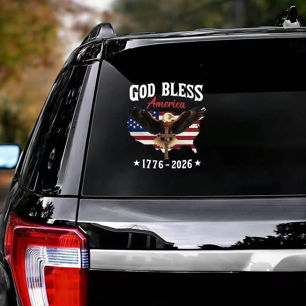 🇺🇸USA 250th Anniversary Sticker 1776-2026, 🏆God Bless America Patriotic Car Decal with Bald Eagle, Cross & American Flag, Waterproof Vinyl Window Sticker for Cars, Trucks, RVs, Veteran Gift