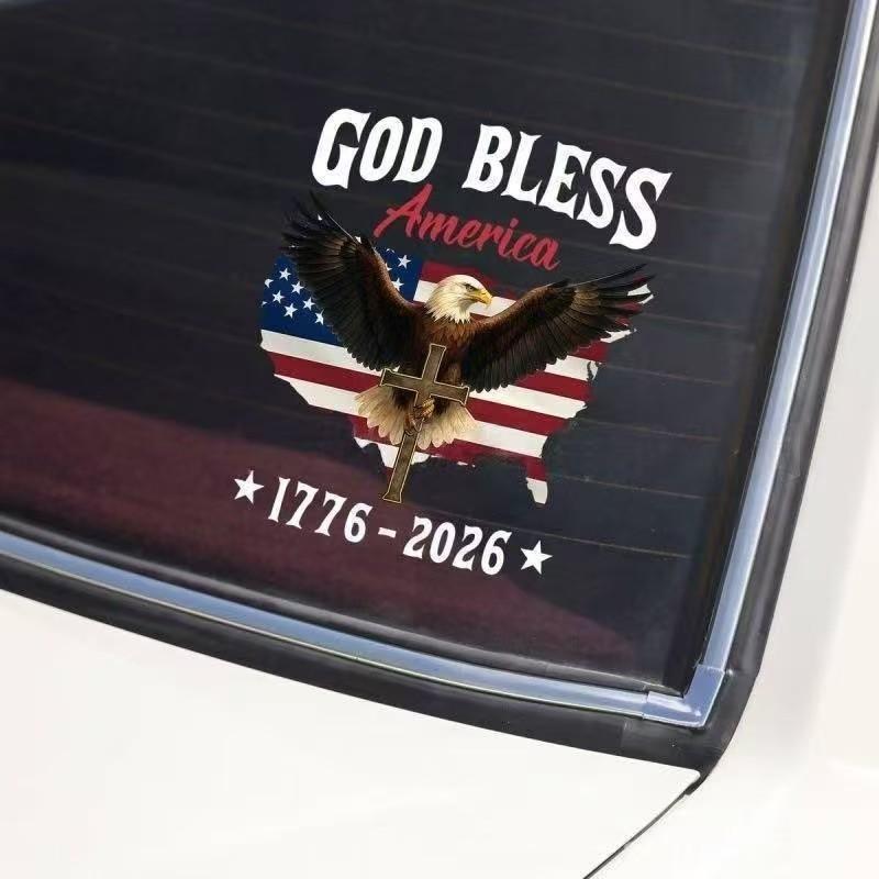 🇺🇸USA 250th Anniversary Sticker 1776-2026, 🏆God Bless America Patriotic Car Decal with Bald Eagle, Cross & American Flag, Waterproof Vinyl Window Sticker for Cars, Trucks, RVs, Veteran Gift