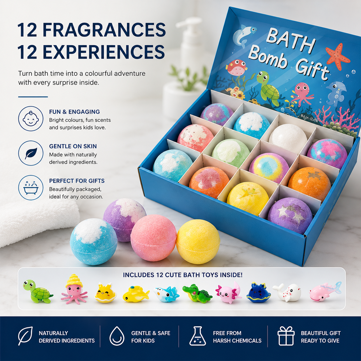 🔥 Limited Time – Save 70% Today🌿 Gentle Kids Bath Bomb Set – Food-Grade Colors, Surprise Toys & Fun Bath Time Adventures