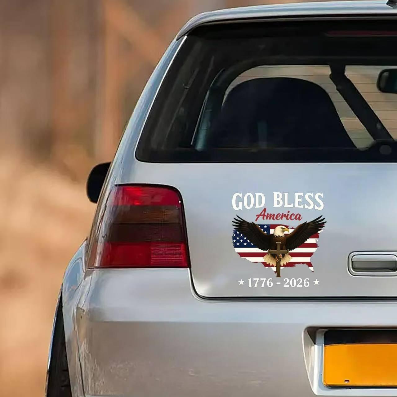 🇺🇸USA 250th Anniversary Sticker 1776-2026, 🏆God Bless America Patriotic Car Decal with Bald Eagle, Cross & American Flag, Waterproof Vinyl Window Sticker for Cars, Trucks, RVs, Veteran Gift