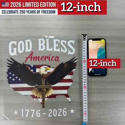 🇺🇸USA 250th Anniversary Sticker 1776-2026, 🏆God Bless America Patriotic Car Decal with Bald Eagle, Cross & American Flag, Waterproof Vinyl Window Sticker for Cars, Trucks, RVs, Veteran Gift