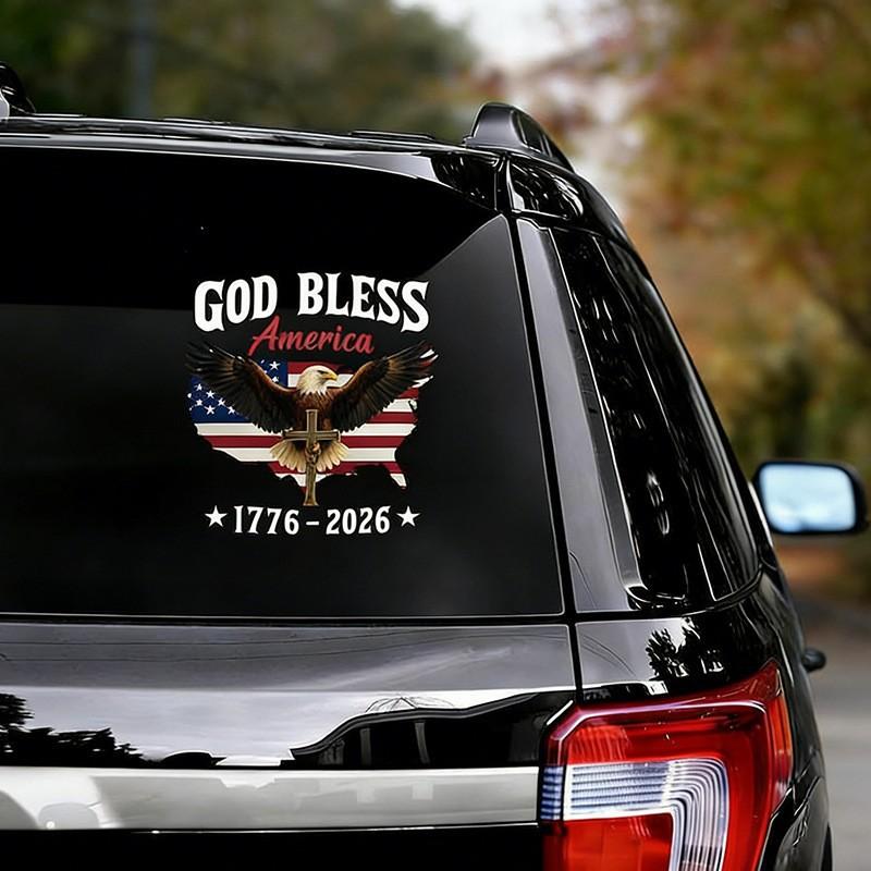 🇺🇸USA 250th Anniversary Sticker 1776-2026, 🏆God Bless America Patriotic Car Decal with Bald Eagle, Cross & American Flag, Waterproof Vinyl Window Sticker for Cars, Trucks, RVs, Veteran Gift