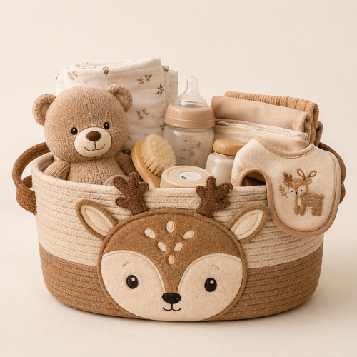 Cute Deer Baby Storage Basket – Brown Nursery Organizer Basket for Diapers
