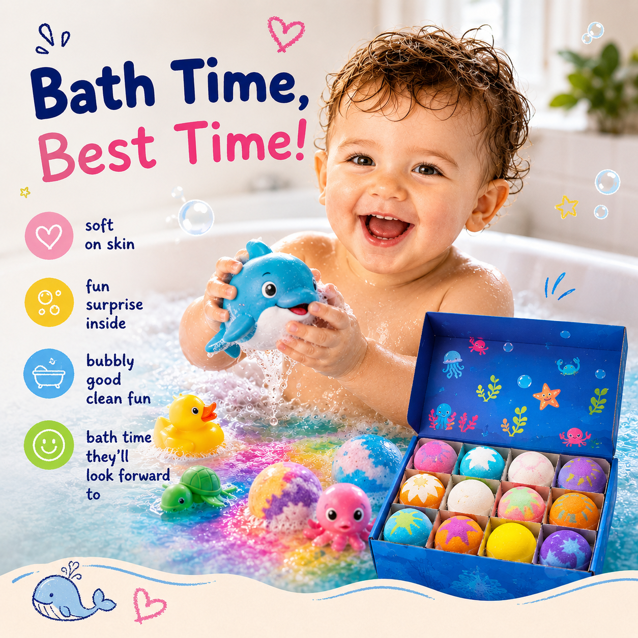 🌊Gentle Kids Bath Bomb Set – Food-Grade Colors, Surprise Toys & Fun Bath Time Adventures🔥 Limited Time – Save 70% Today