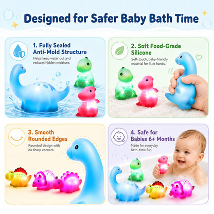 💦BVJ® Baby Light-Up Dinosaur Bath Toy—🎈Lights up in water, changes with temperature, and turns every bath into a fun little adventure.