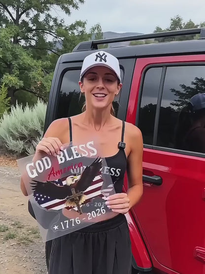 🇺🇸USA 250th Anniversary Sticker 1776-2026, 🏆God Bless America Patriotic Car Decal with Bald Eagle, Cross & American Flag, Waterproof Vinyl Window Sticker for Cars, Trucks, RVs, Veteran Gift